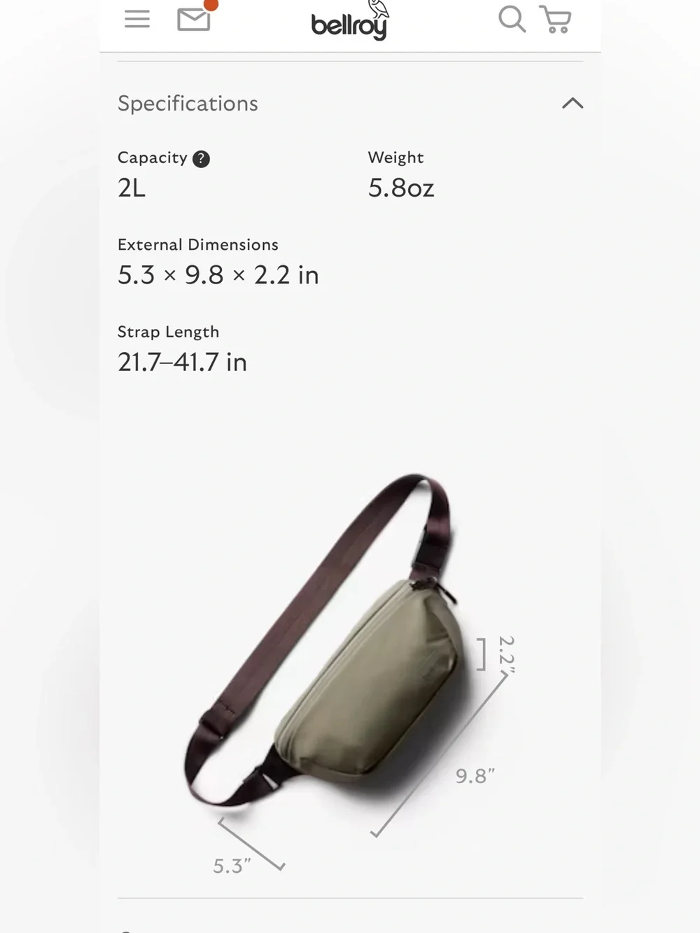Bellroy Laneway Belt Bag - Sea Kelp - NWT